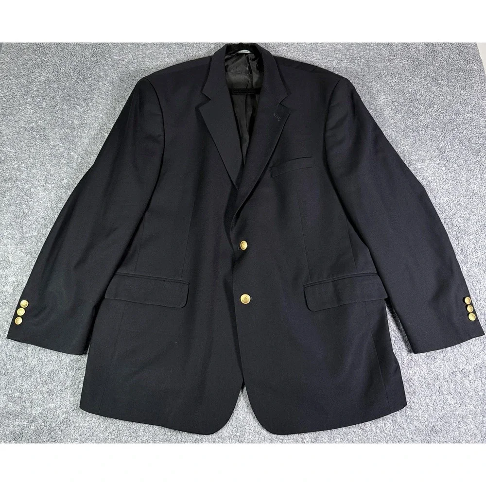 Brooks Brothers Mens Navy Blue BROOKSEASE Single Breasted Gold Button Blazer 46R